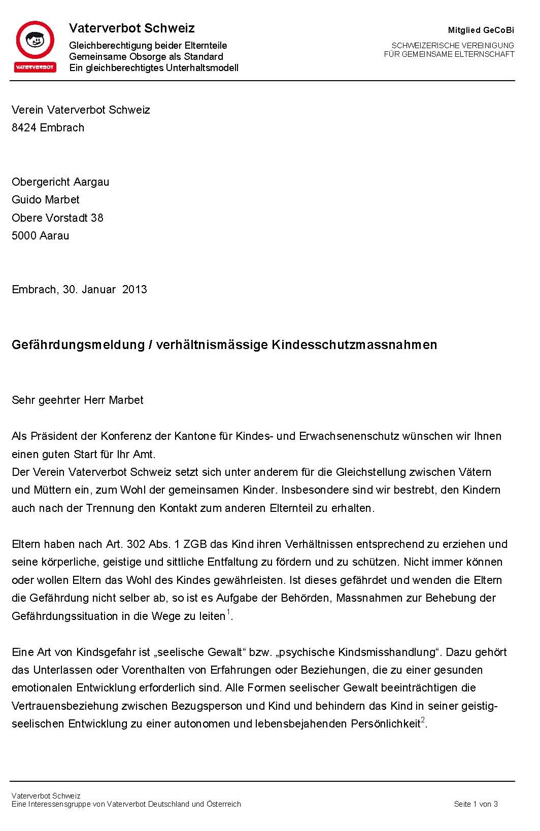 Anfrage Guido Marbet Gefährdungsmeldung S1